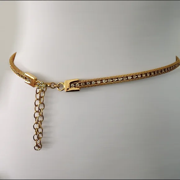 Vintage Gold Mesh Belt with Rhinestones - Picture 9 of 15